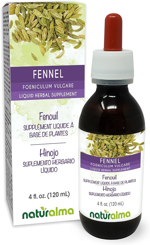 Naturalma Fennel (Foeniculum vulgare) Fruit Alcohol-Free Tincture - 4 fl oz Liquid Extract in Drops - Herbal Supplement - Vegan