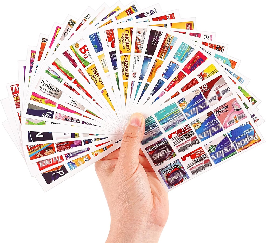 482Pcs Medicine Stickers for Pill Organizers, Quality Travel Daily Medication Organizer Stickers of Brands, 47 Sheets Pill Box Lables Stickers...