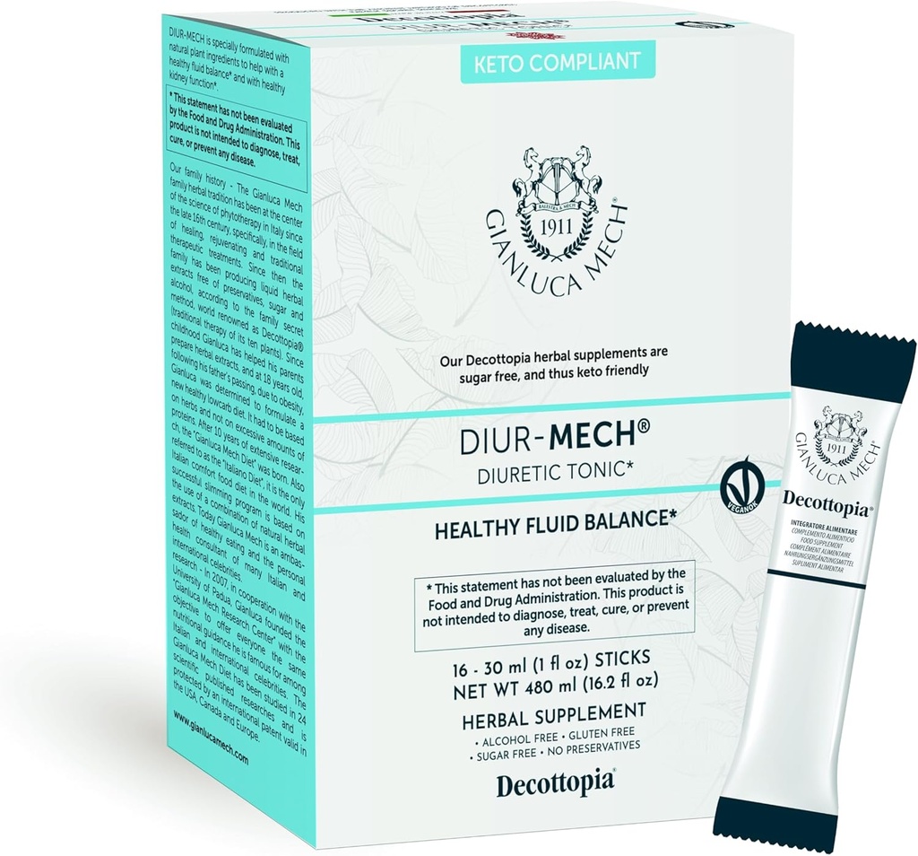 Gianluca Mech - Keto Compliant Diuretic Tonic with Drainage Function of Body Liquids with Horsetail, Diuretic in Sticks, 16x30ml