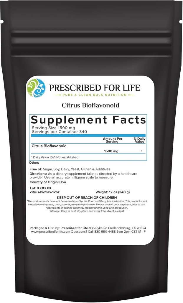Προδιαγεγραμμένο για τη ζωή Citrus Bioflavonoids σκόνη, Pure Powdered Flavonoid Complex για Αντιοξειδωτικό, Κυκλοφορία, & Υποστήριξη για την Υγεία Αυτιών (Citrus Limonium, Paradisi, Sinensis) (12oz / 340g)