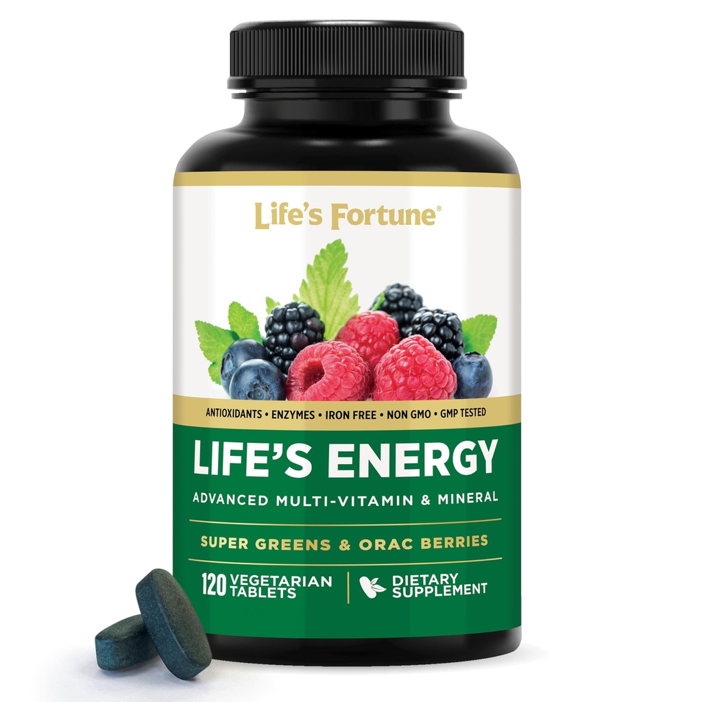 Life's Energy Advanced Daily Multivitamin for Men & Women, Energy & Immune Support Supplement with Super Greens - Αντιοξειδωτικά & Ένζυμα - Iron Free, Vegetarian, 120 Tablets by Life's Fortune
