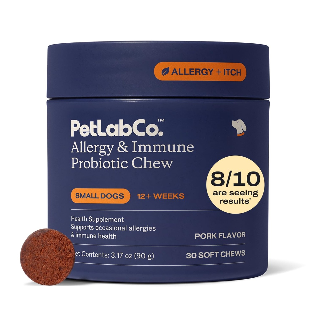 PetLab Co. Αλλεργία & ανοσοποιητικά καθημερινά προβιοτικά για σκύλους. Υποστηρίζει την παραγωγή ζύμης, εποχιακές αλλεργίες, διαλείπουσα φαγούρα, κόκκαλο & Digestive υγεία - 30 μάσημα για μικρά σκυλιά - Συσκευασία μπορεί να Vary