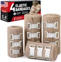 Premium Elastic Bandage Wrap - 4pk (2x3in, 2x4in) + 12 Extra Clips - Ισχυρή Συμπίεση Wrap για Wrists, Ankles, πόδια και γόνατα