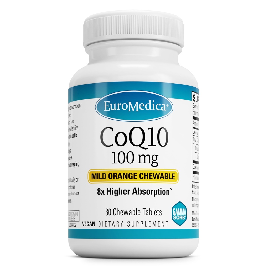 EuroMedica CoQ10 100 mg - Συμπλήρωμα Υποστήριξης Κυτταρικής Ενέργειας - Υψηλότερη Απορρόφηση CoQ10 Chewable Supplement - Συμπλήρωμα Διατροφικής Βοήθειας Υγιεινή Γήρανση & Εγκεφαλική Υγεία - 30 Μασώμενα Δισκία