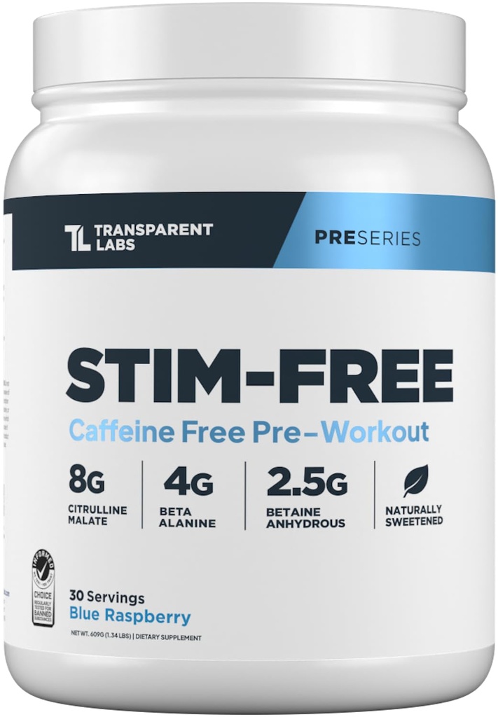 Διαφανή εργαστήρια Stim-free προ-εργασία - Caffeine & Stim Δωρεάν προετοιμασίας σκόνη για άνδρες και γυναίκες με Beta Alanine σκόνη, Citrulline Malate, & elevATP - 30 εξυπηρετούν, Blue Raspberry