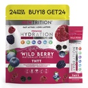 Hydration Powder, Wild Berry Pack των 24 Ηλεκτρολυτών Packets σκόνης, φυσικά αρωματισμένα ενυδατικά πακέτα νερού, ταχείας δράσης υδραυλικά ηλεκτρολύτες με βιταμίνες B & C, ενέργεια & ανάκτηση
