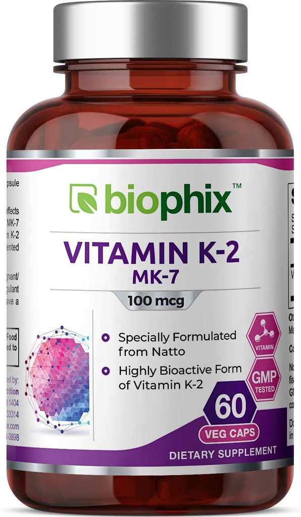 biophix Vitamin K2 MK-7-100 mcg 60 Veg Capsules - Supports Strong Bones Immune Health