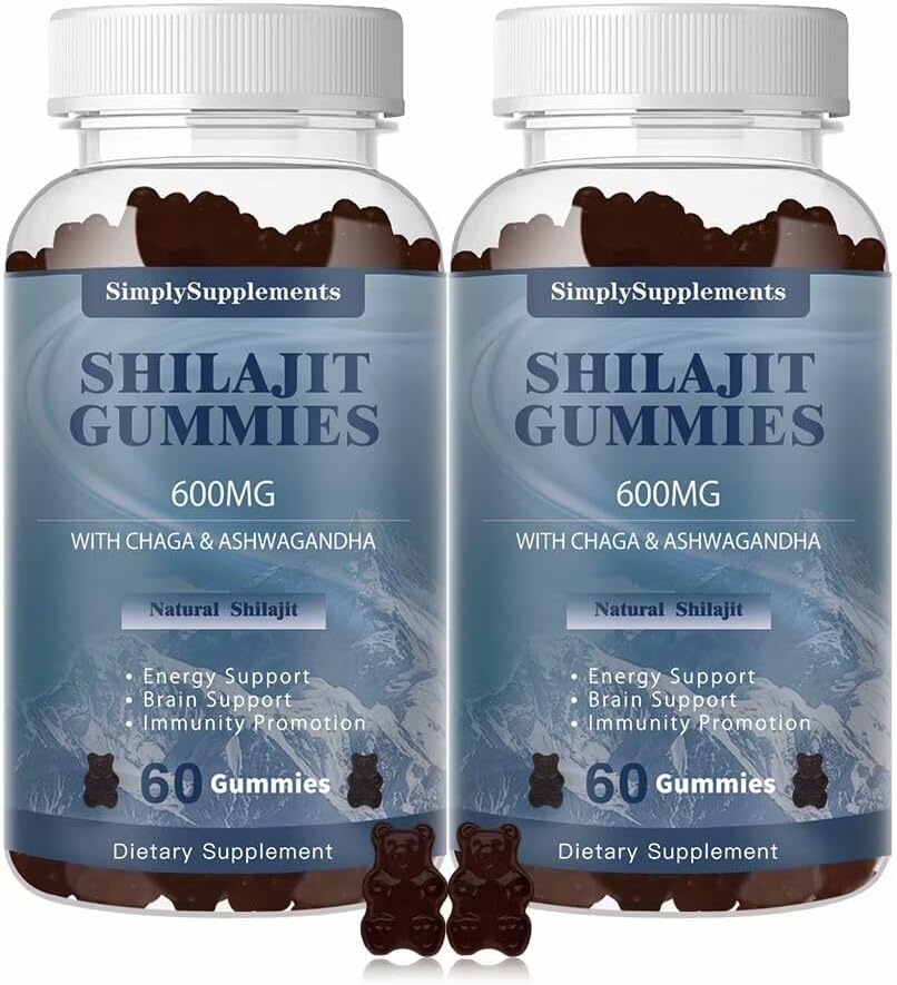 Shilajit Gummies 600mg, Shilajit συμπλήρωμα με Trace Minerals & Fulvic Acid για την ενέργεια και την υποστήριξη της ανοσίας, Organic Shilajit Resin για άνδρες και γυναίκες, Vegan, 60 Gummies (2 Pack)