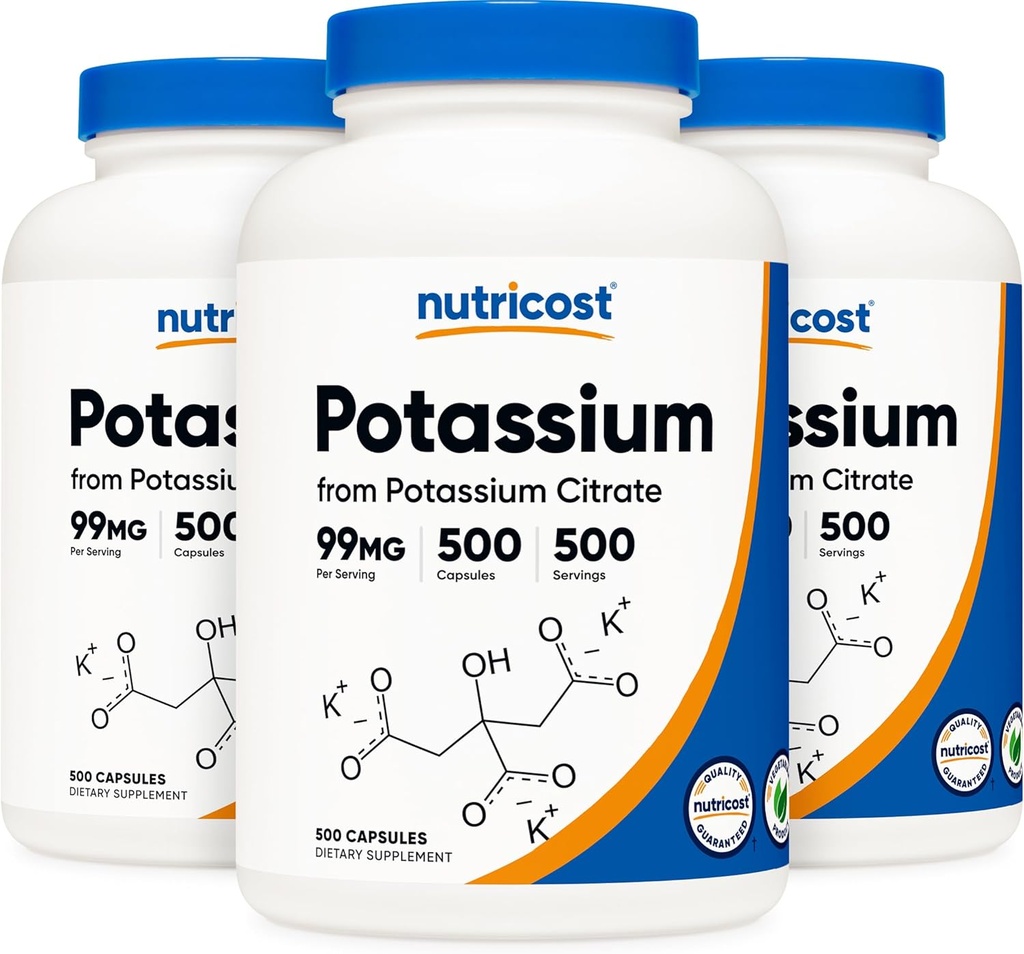 Nutricost Κιτρικό κάλιο 99mg, 500 κάψουλες (3 φιάλες)
