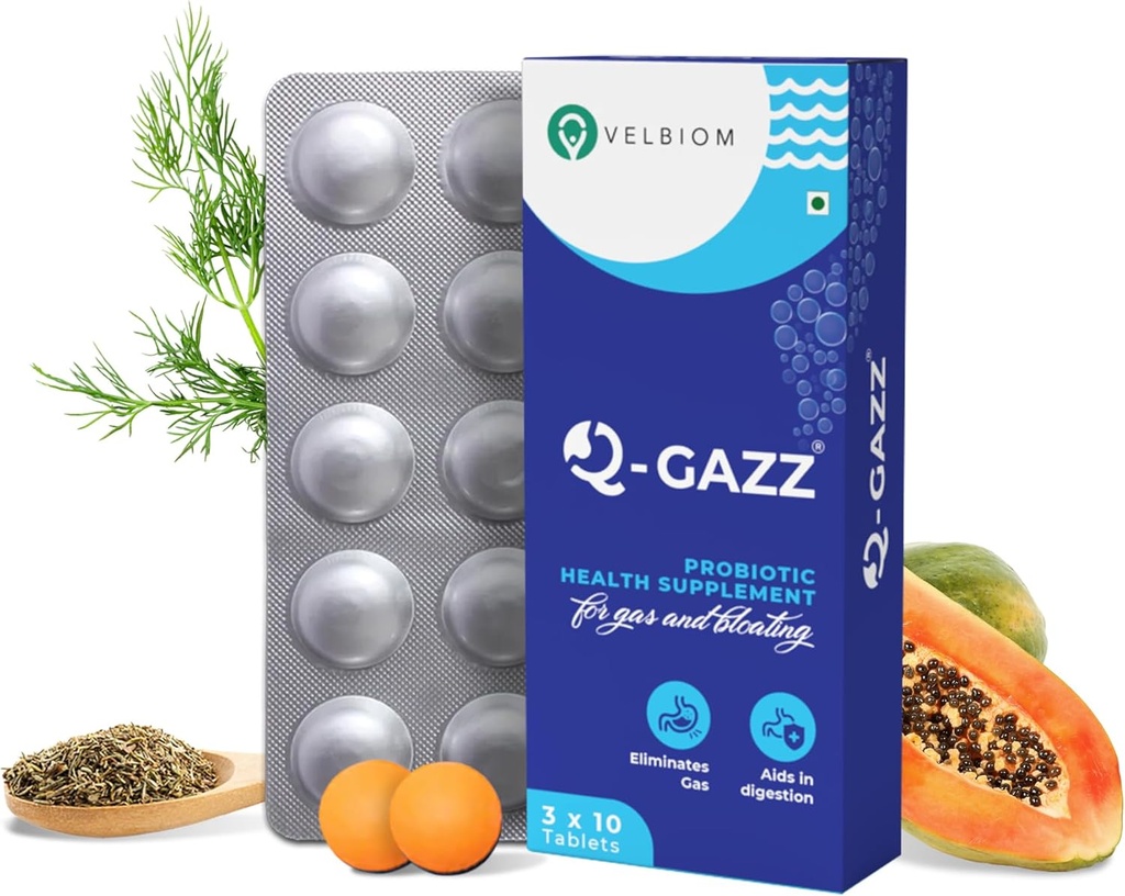 Q- Gazz Βοηθά στο αέριο, Bloating και δυσπεψία Κλινικά Αποδεικνύεται Μοναδική Μείξη των προβιοτικών, Carminative Oils και Digestive Ένζυμα για άνδρες & γυναίκες Formulated by Γιατροί - 30 Tablets