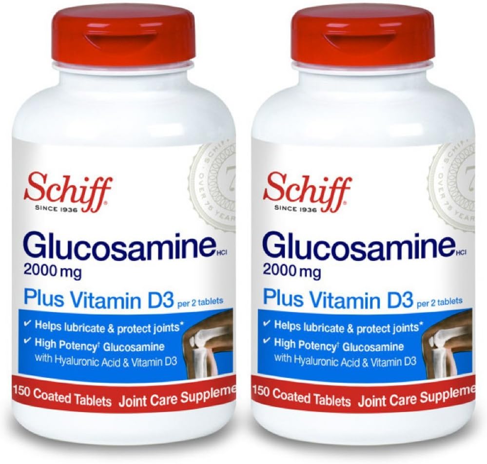 Schiff Glucosamine 2000mg με Βιταμίνη D3 και Υαλουρονικό Οξύ, 150 δισκία - Κοινό Συμπλήρωμα (Συσκευασία του 2)