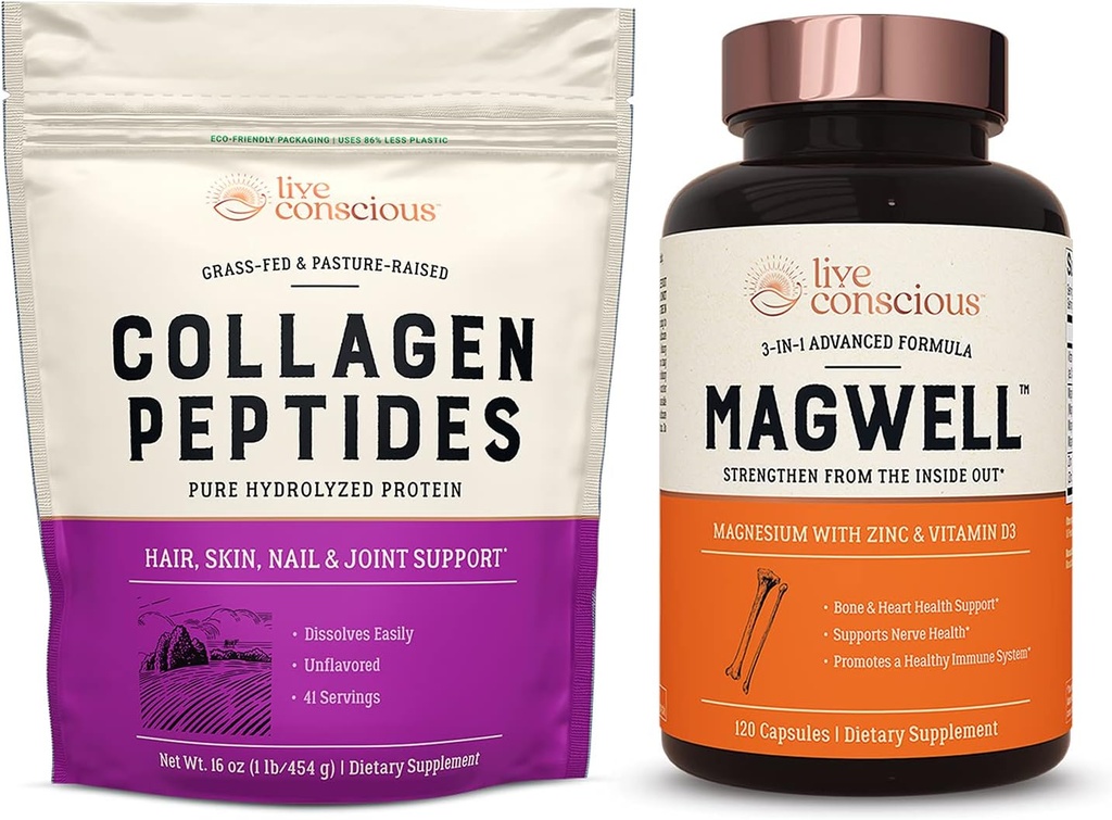 Ζωντανά Συνείδηση Collagen Peptides & MagWell μαγνήσιο ψευδάργυρος & βιταμίνη D3 