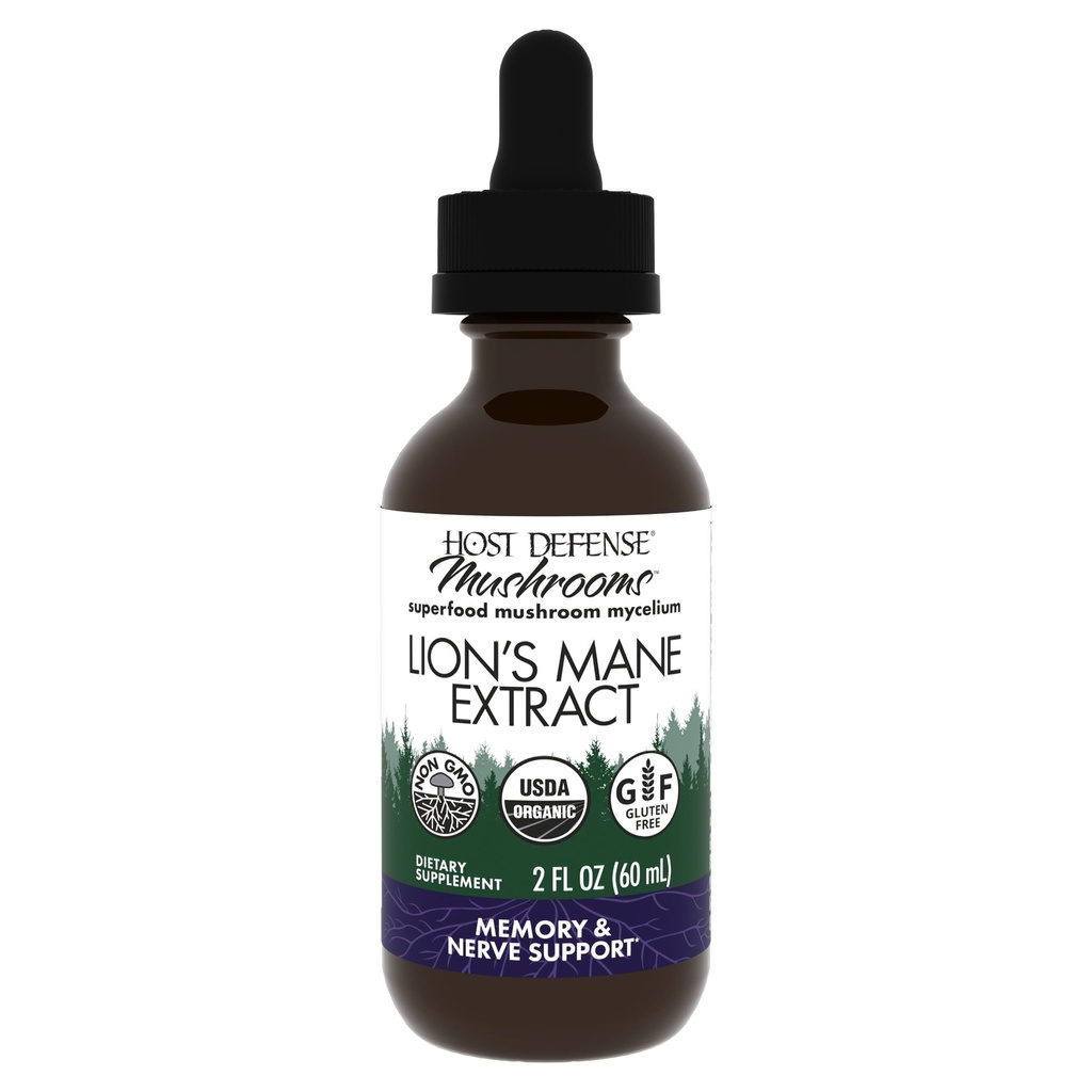 Host Defense Mushrooms Lion's Mane Extract - Lion's Mane Liquid Supplement for Brain Health - Mushroom Support for Focus & Memory Function - Ανοσοποιητικό & Νευρικό Σύστημα Υποστήριξη - 2 fl oz (60 Servings)*