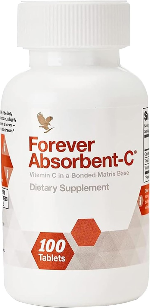 Forever Living - Absorbent-C - Orange and Honey Flavor with Oat Bran - Vitamin C Supplement for Immune Support and Skin Health - 100 Chewable Tablets