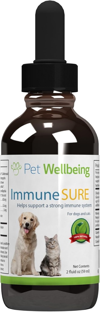 Pet Wellbeing Immune Sure for Dogs - Υποστηρίζει τις φυσιολογικές ανοσοκατασταλτικές άμυνες, Υπόλοιπο Χλωρίδας, Ανδρογραφία, Εχινάκεια, Βιταμίνη C, Ψευδάργυρος - Κτηνιατρικό-Σχηματισμένο συμπλήρωμα βοτάνων 2 oz (59 ml)