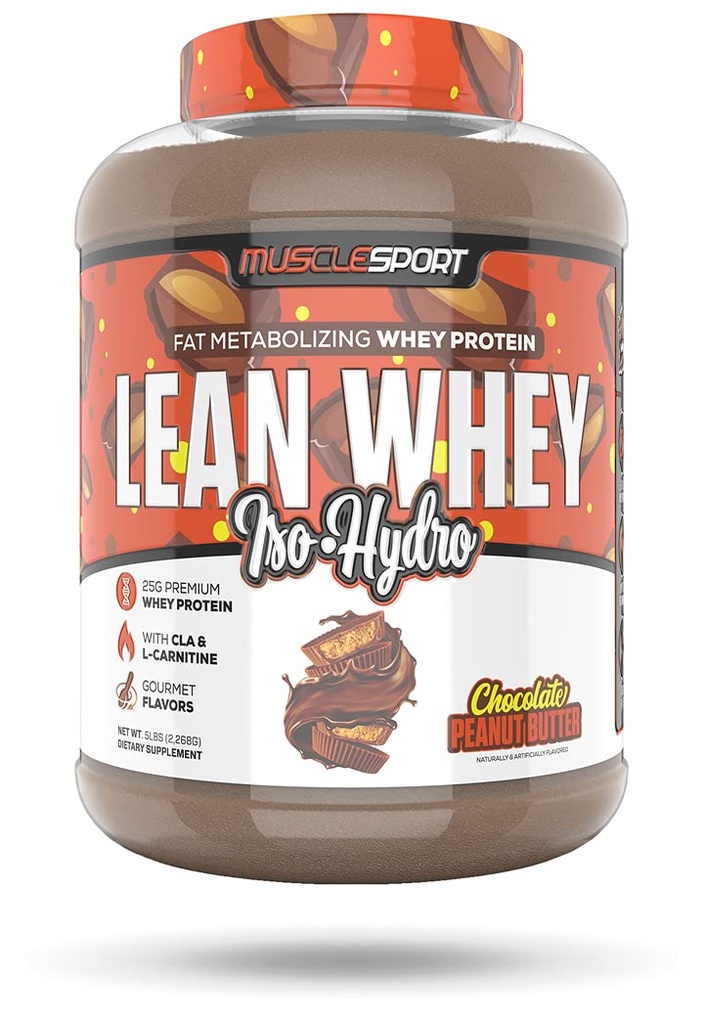 Mysclesport Lean Whey RevolutionTM Protein Powder - Whey Protein Isolate - Χαμηλή θερμίδα, χαμηλό λίπος, απίστευτη γεύση - 25g πρωτεΐνη ανά scoop - 5lb σοκολάτα φυστικοβούτυρο