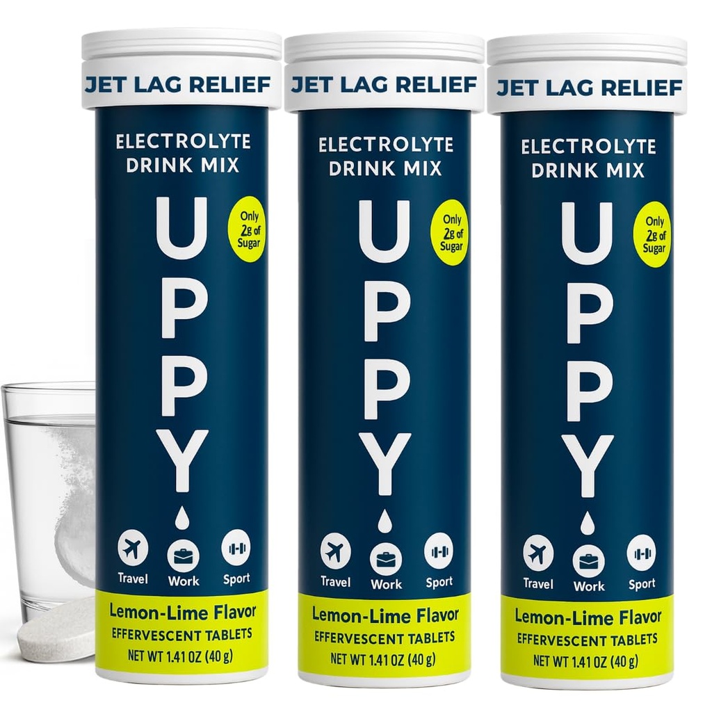 Uppy! Lemon-Lime Electrolyte Hydration Tablets – 30 Count (3x10) – Dissolves in Water for Rapid Rehydration – For Travel, Sports & Festivals – Portable Electrolyte Wellness Drink