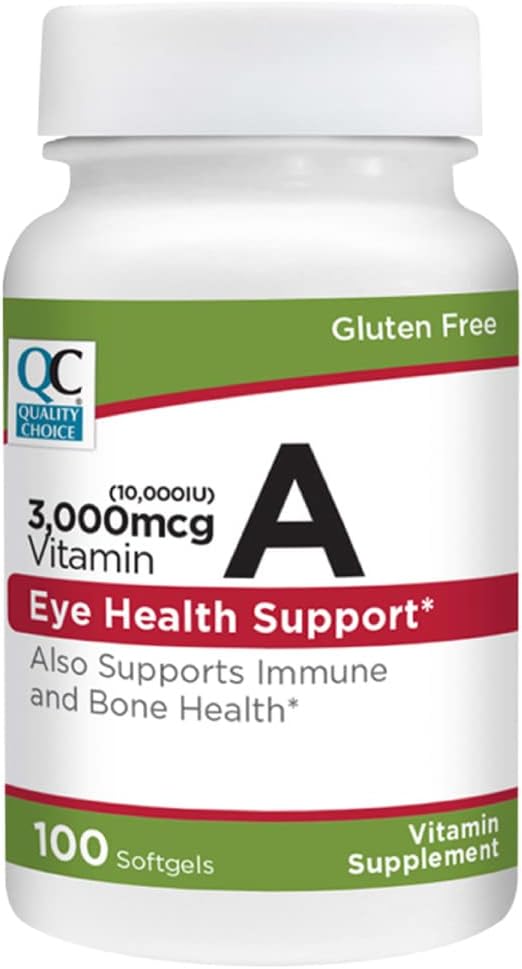 Quality Choice Vitamin A 3,000 mcg (10,000 IU) Softgels. Supports Immune System, Vision, and Bone Function. High Potency Palmitate Formula 100 Softgels