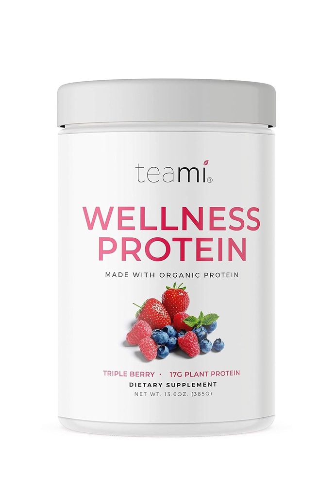 Teami Vegan Protein Powder with Organic Ingredients - Smooth Plant Based Pea Protein Powder with Low Net Carbs, Non-GMO, Dairy Free, Soy Free, No Sugar Added - Triple Berry (14 Servings, 13.6 Ounce)