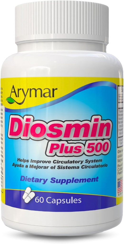 Arymar Diosmin Plus 500 mg – Συμπληρώματα Υποστήριξης Κυκλοφορίας με Μικρονωμένη Διοσμίνη, Εσπεριδίνη & B‐ Complex – 60 Κάψουλες