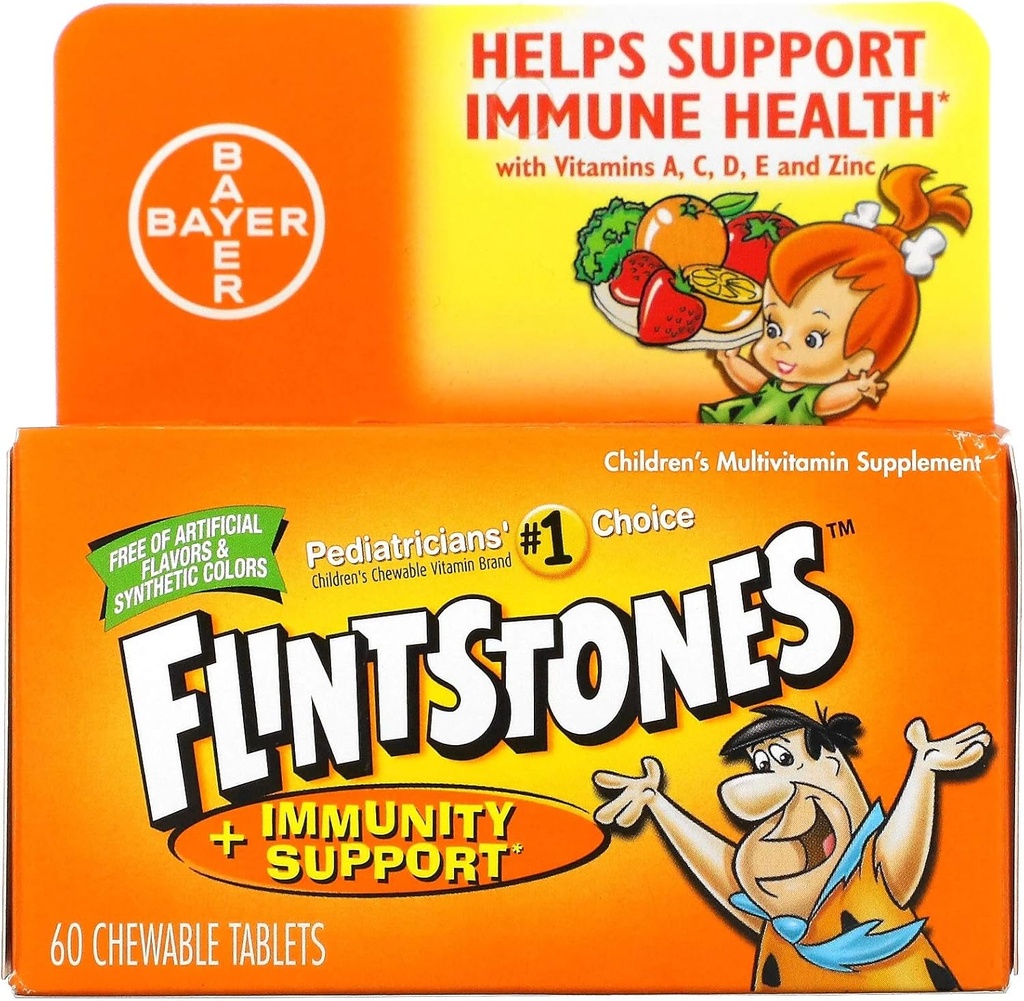 Flintstones Chewable Kids Βιταμίνες με Ανοσία Υποστήριξη*, Πολυβιταμίνη για Παιδιά και Τόντλερ με Βιταμίνη C & more, 60ct