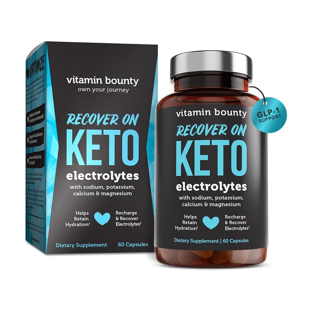 Vitamin Bounty Recover On Keto Electrolytes - Συμπληρώματα Keto, χάπια ηλεκτρολυτών, συμπλήρωμα ηλεκτρολυτών, Βιταμίνες Keto, Χωρίς ζάχαρη Ενυδάτωση, Ενισχύστε την ενέργεια, GLP 1 Υποστήριξη- 60 κάψουλες