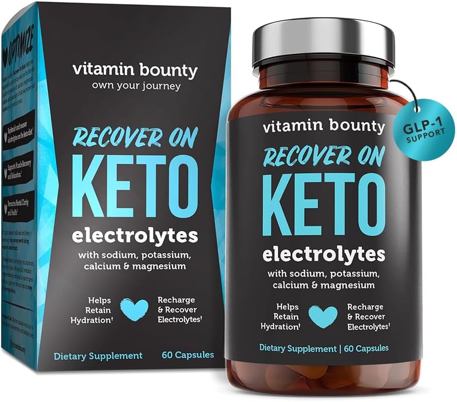 Vitamin Bounty Recover On Keto Electrolytes - Συμπληρώματα Keto, χάπια ηλεκτρολυτών, συμπλήρωμα ηλεκτρολυτών, Βιταμίνες Keto, Χωρίς ζάχαρη Ενυδάτωση, Ενισχύστε την ενέργεια, GLP 1 Υποστήριξη- 60 κάψουλες
