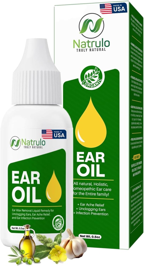 Organic Ear Oil for Ear Infection - Natural Ear Drops for Ear Pain, Swimmer's Ear & Wax Removement - Kids, Adults, Baby & Dog Earach Remedy - Ear Drops with Mullein, Garlic Made in USA (0.5 Oz)