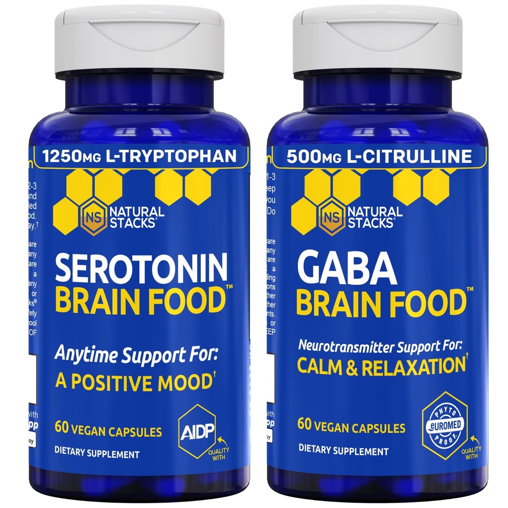 ΦΥΣΙΚΑ ΣΤΑΚΤΑ Σεροτονίνη & GABA Brain Food Bundle - Υποστηρίζει μια θετική διάθεση & ηρεμία * - 120 Σύνολο Καψάκια