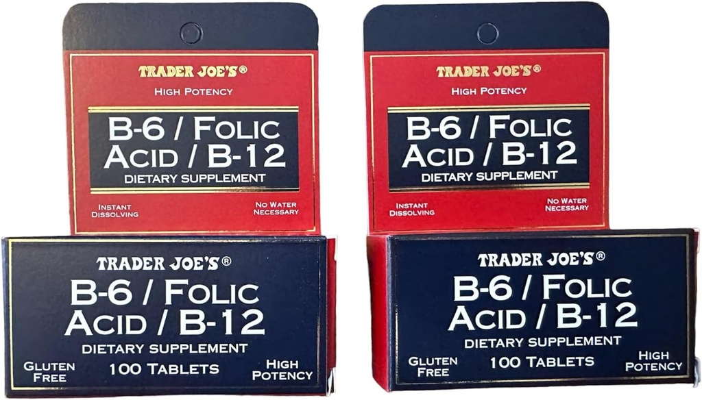 Trader Joe's B- 6 / Φολικό οξύ / B-12 Συμπλήρωμα διατροφής (200 δισκία - 2 συσκευασίες)
