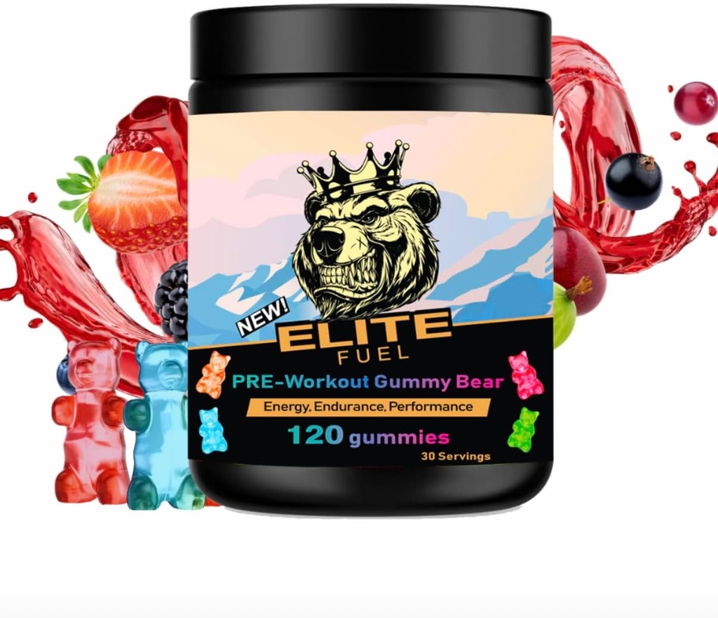Προ προπόνηση Gummies Elite Καύσιμο - Ατελείωτη ενέργεια, άμεσο κέρδος δύναμης, Έντονη αντλία, Ενισχυμένη παραγωγή ενέργειας και βελτιωμένη αθλητική απόδοση, απόδοση αντοχής