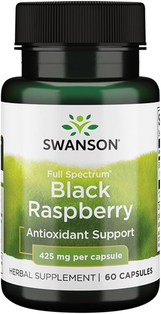 Swanson Black Raspberry - Herbal Supplement Promoting Overall Wellness Support - Natural Source of Flavonoids & Vitamin C - (60 Capsules, 425mg Each)