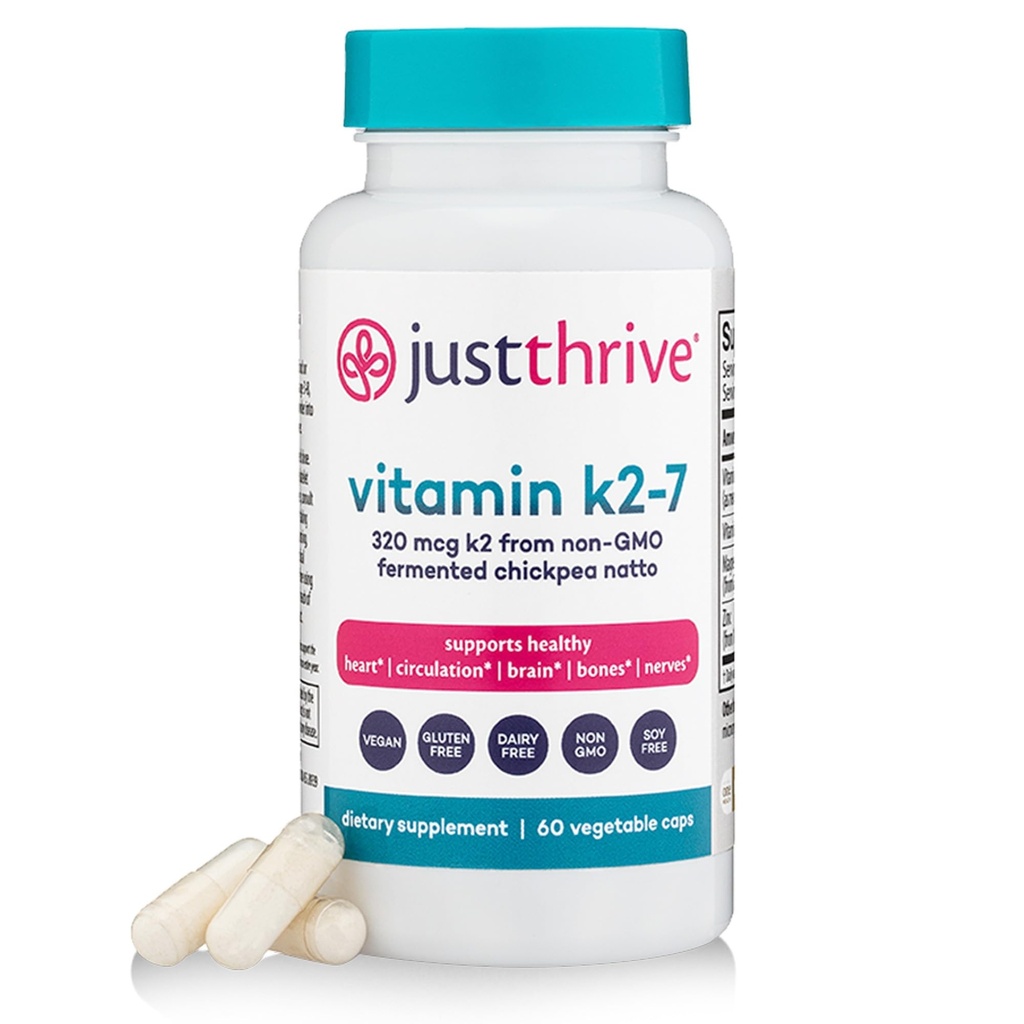 Just Thrive Vitamin K2-7 - Οστό, εγκέφαλος, και καρδιακή υγεία K2 συμπλήρωμα βιταμίνης, 60 κάψουλες