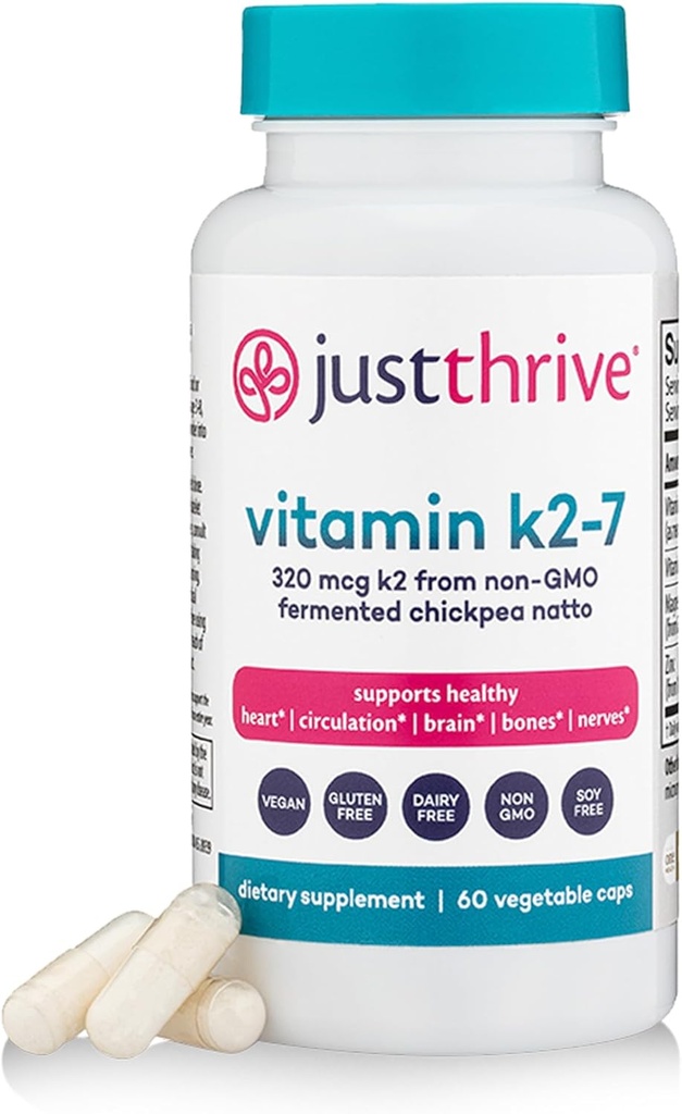Just Thrive Vitamin K2-7 - Οστό, εγκέφαλος, και καρδιακή υγεία K2 συμπλήρωμα βιταμίνης, 60 κάψουλες