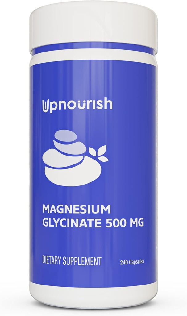 UpNourish Μαγνήσιο Γλυκινικό Χηλικό 500mg Κάψουλες - Εξαιρετικά απορροφήσιμο Χηλικό Μαγνήσιο - Pure Magnesium Supplement for Sleep & Calm Support, Νευρικό, Μυϊκό & Οστική Υγεία