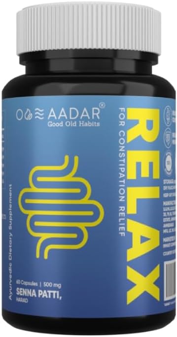 AADAR Re-LAX Relief δυσκοιλιότητα, Ayurvedic Digestion Υποστήριξη και κάψουλες Bowel Wellness, 60 Μονάδες - με Senna, Harade, Ajwain Κάψουλες για Digestion