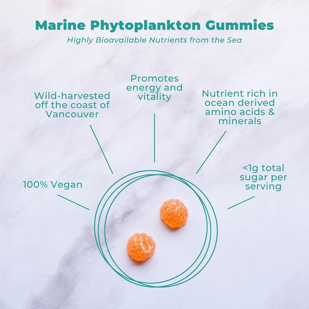 Vegan Life Nutrition Marine Phytoplankton Supplement, Πορτοκαλί Gummies (πακέτο των 60)