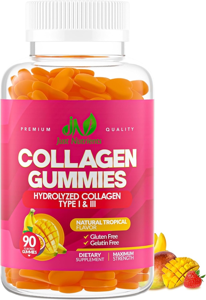 Κολλαγόνο Gummies for Women & Men (90 Count) - Premium Hydrolyzed Collagen Type I & III for Hair, Skin & Nails Support - Great Testing Tropical Flavor, Gluten-Free, Non-GMO - 90 Gummies (45 Servings)