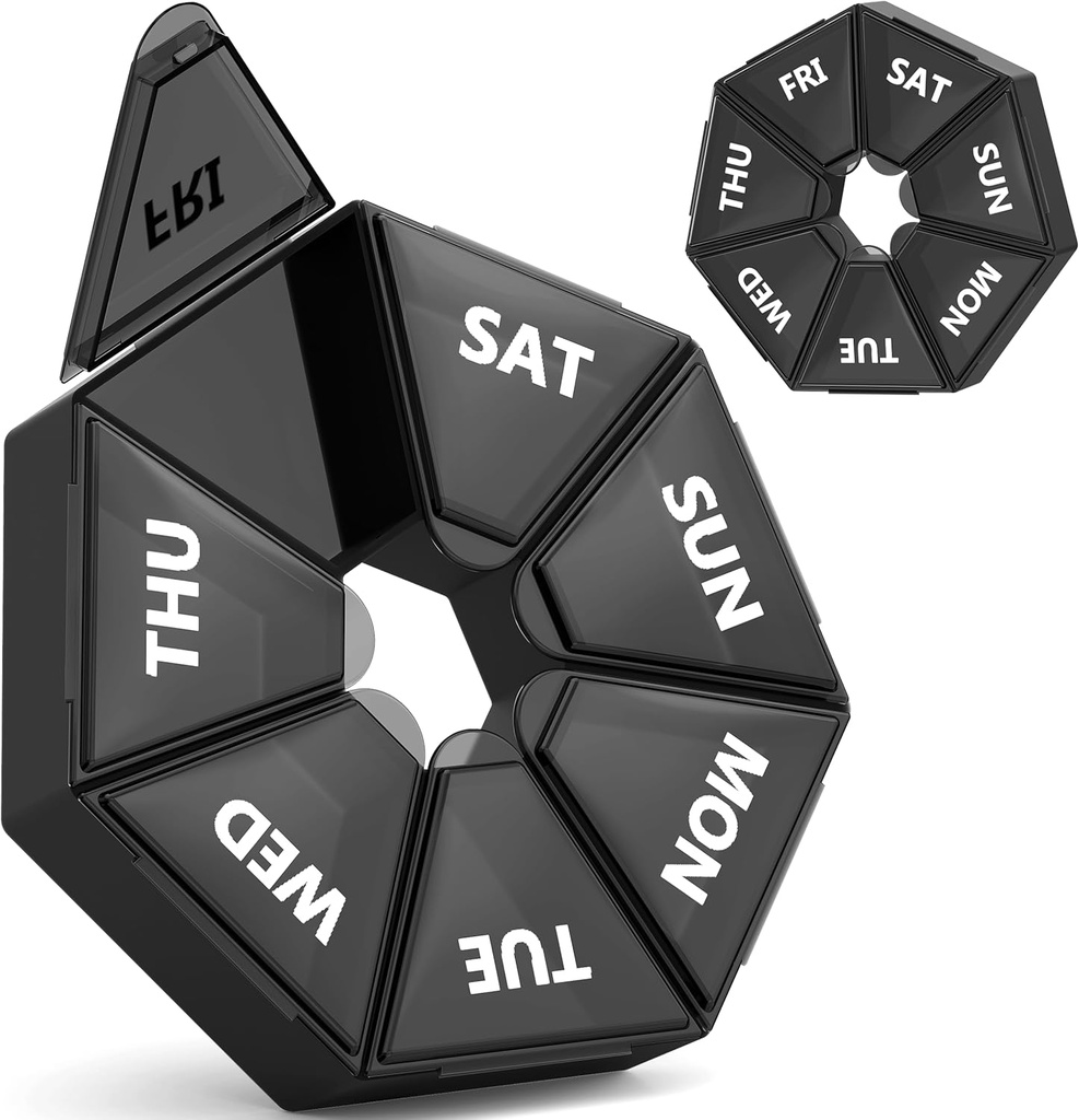 Gelibo, Weekly Pill Organizer, 2 Pack Portable Travel Pill Box Dispenser Medicine περίπτωση 6 Χρώματα (Επτά Ημέρα) Νέα έκδοση για βιταμίνη / Fish Oil/Χειλιές / Συμπληρωματικά-Αρθρίτιδα Φιλικό (Μαύρο)