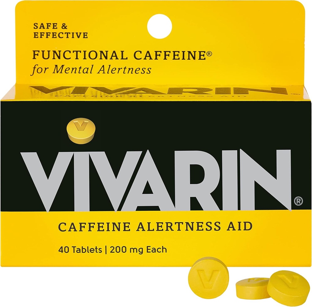 Vivarin, χάπια καφεΐνης, 200mg καφεΐνη ανά δόση, Ασφαλώς και αποτελεσματικά σας βοηθά να μείνετε Ξύπνα, χωρίς ζάχαρη, θερμίδες ή κρυμμένα συστατικά, συμπλήρωμα ενέργειας, 40 δισκία