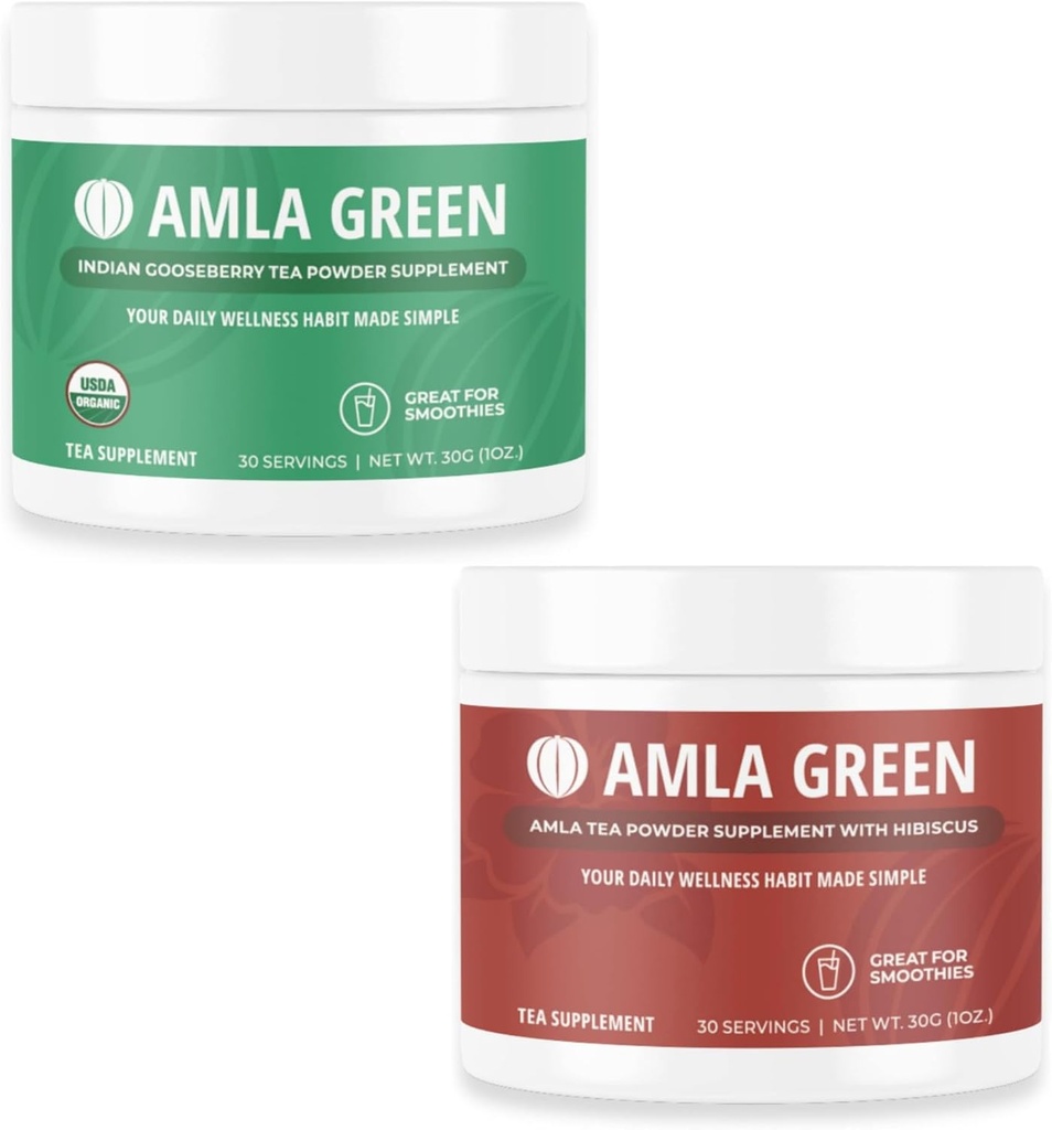 Amla σκόνη & πράσινο τσάι Superfood συμπλήρωμα με ινδική φραγκοστάφυλα & ιβίσκος, οργανικά, Vegan, 30 εξυπηρετούν