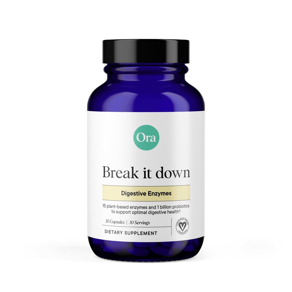 Ora Organic Multi-Enzyme Supplement - Vegan, Gluten Free Enzymes for Digestion with Probiotics for Gut Health, Bloating, Constipation and Gas Relief - 30 Easy to Swallow Caps