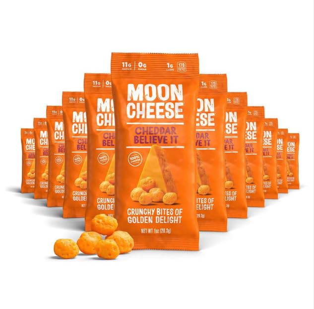 Φεγγάρι Cheddar Cheddar Πιστέψτε το, 1 ουγγιά, 12-πακ, Τραγανό, Πρωτεΐνη-Πλούσιο τυρί σνακ, Κετό φιλικό, 100% πραγματικό τυρί