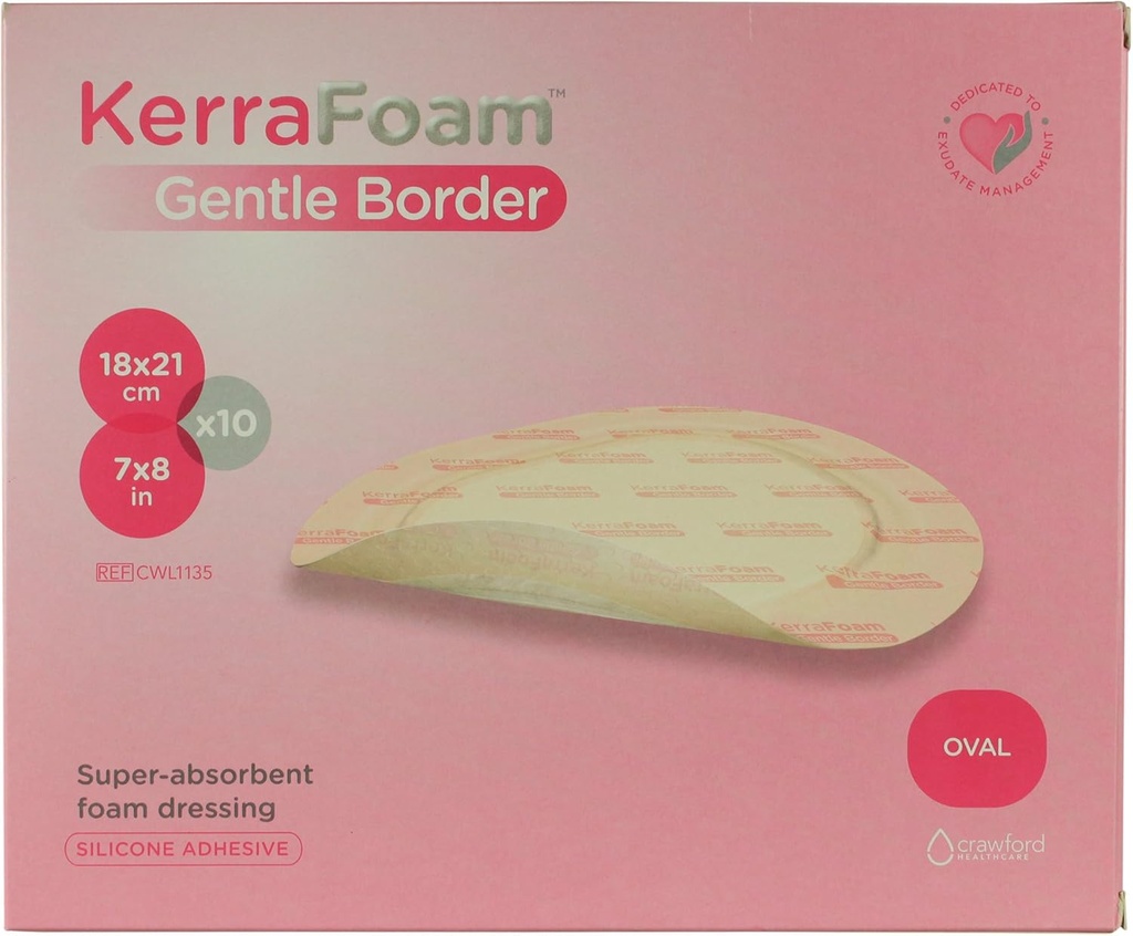 7" x 8" Oval Gentle Border Foam Dressing for Wound Care (CWL1135) - Aids Wound Healing by Absorbing and conserving Drainage Withing Being Gentle on The Wrounding Skin. (Πλαίσιο 10)