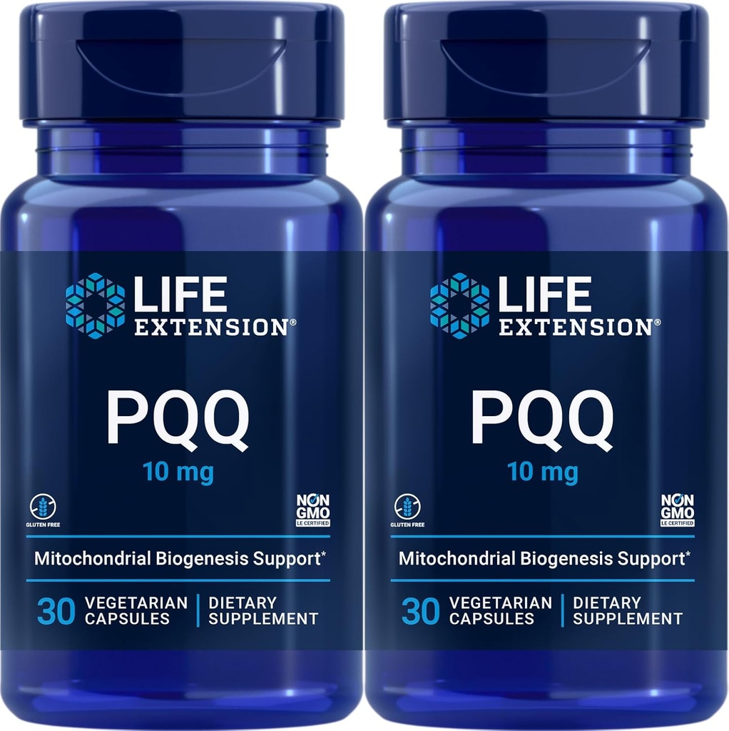 Επέκταση ζωής PQQ (Pyrroloquinoline Quinone) 10 mg, 30 κάψουλες για χορτοφάγους (πακέτο των 2)