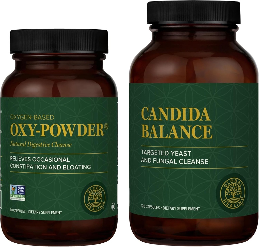 Global Healing Center Oxy-Powder & Candida Balance Kit - Δυσκοιλιότητα Ανακούφιση για γυναίκες & άνδρες και Detox για φυσικό Candida Cleanse, Feminine Balance Complex
