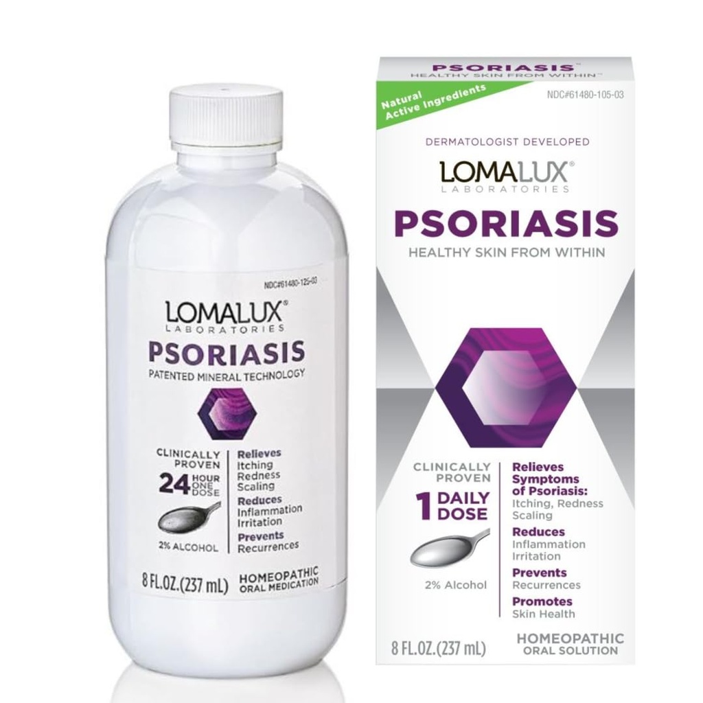 Loma Lux Psoriasis Relief Natural w/Minerals - Multi-Symptom Relief - Κλινική Αποδεδειγμένη Θεραπεία Δερματολόγος Αναπτύχθηκε για Ψωρίαση Βούλγαρη, Σμηγματορροϊκή Δερματίτιδα, Scalp, Αντίστροφοι Τύποι - 8 Fl Oz