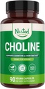 Φωλιασμένα φυσικά Choline Bitartrate 500mg - Υψηλής ισχύος Choline Συμπληρώματα - Υποστηρίζει Γνωστική απόδοση & λειτουργία ήπατος - 100% Vegan & μη-GMO Choline - 90 Vegan Κάψουλες