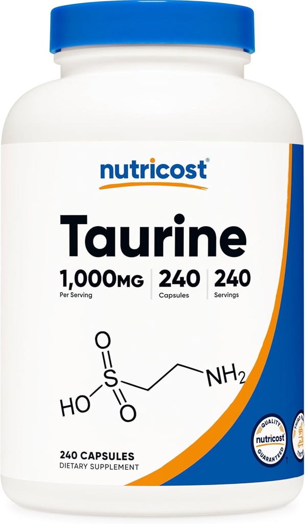 Nutricost Taurine 1000mg Συμπληρώματα καψακίων, 240 κάψουλες ανά φιάλη, χωρίς γλουτένη