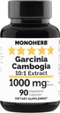 MONOHERB Garcinia Cambogia 1000 mg - 90 Veg Capsules - High Potency 10:1 Extract